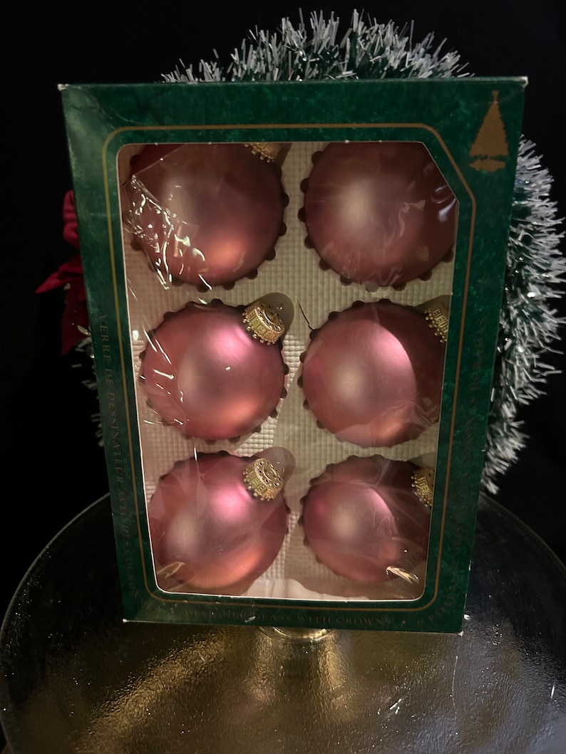 Vintage Pink Ornaments, Vintage Round Ornament, Box of Mauve Pink Glass