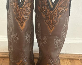 Botas vaqueras Liberty de cuero marrón, talla 9 1/2