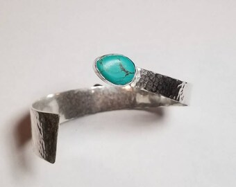 Hand Hammered Sterling Silver and Tourqious Bracelet