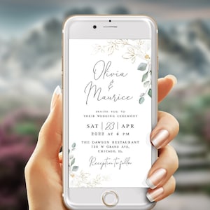 Electronic wedding invitation template Editable text message invite Gold foliage wedding invite Greenery invite Download Templett agflf10