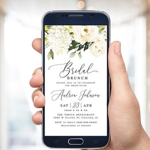 Electronic Bridal brunch invitation template Editable Floral bridal brunch evite White roses bridal invite Digital Download Templett AWHR-1