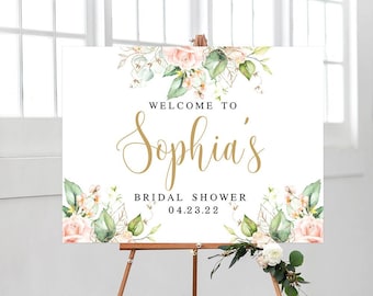 Floral bridal shower welcome sign printable Self-editing template Hens party poster Pink roses bridal welcome sign Download Templett WSPR-A