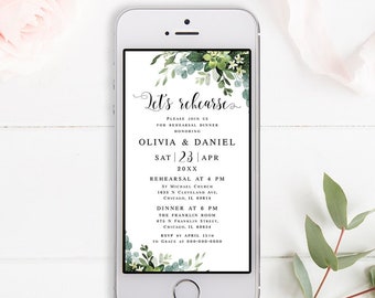 Electronic wedding rehearsal dinner invitation Editable Text message invite Paperless Digital Eucalyptus invite Download Templett SGWEUF2