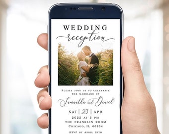 Wedding reception party invitation template Reception e-invite Editable invite with picture Electronic invite Download Templett wpalf-a91