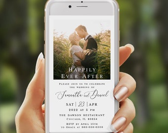 Electronic minimalist wedding invitation template Text message Modern photo invite Paperless Digital Reception Download Templett wpalf-a91