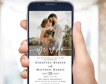 Electronic photo wedding invitation Edit with TEMPLETT Modern photo invite Text message Paperless Personalized Digital Download FThf-L7