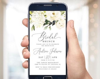 Electronic bridal brunch invitation template Floral bridal invite White roses bridal e-invite Hydrangea Digital Download Templett AWHR-1