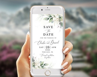 Electronic save the date template Self-editing Engagement Wedding announcement Gold foliage Text message Editable invite Download AGFW-1