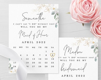 Gold foliage calendar bridesmaid proposal card Editable template Foliage proposal card Printable Download Templett agflf10