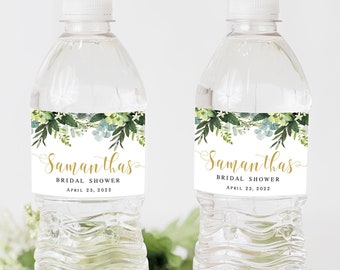 Greenery water bottle label template Editable Bridal shower sticker Bachelorette party Eucalyptus labels Digital Download Templett SGWEUF2