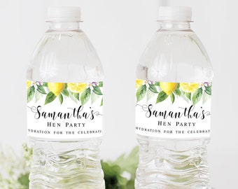 Lemon  water bottle label template Editable label Bridal shower sticker Hen party decor Lemon label DIY Download Templett BrLem-cf5