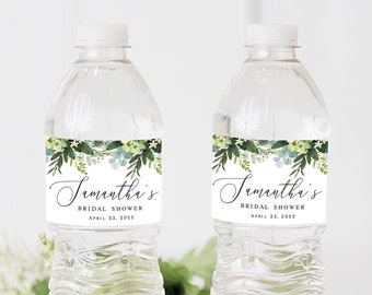 Greenery water bottle label template Editable sticker printable Eucalyptus water bottle labels Bridal water labels Download Templett SGWEUF2