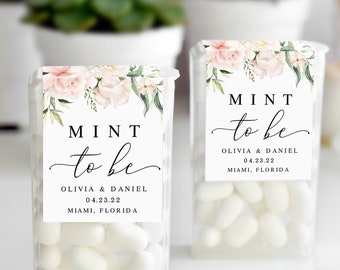 Mint to be label template Editable Wedding favor sticker Wraparound Bridal shower Pink roses Digital Download WSPR-A