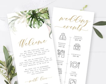 Tropical wedding timeline template Wedding itinerary printable Order of events Wedding agenda Welcome letter Download Templett SWC-TR
