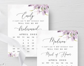 Lavender calendar bridesmaid proposal card Editable proposal card template printable Floral proposal card Digital DIY Download LaWed-A