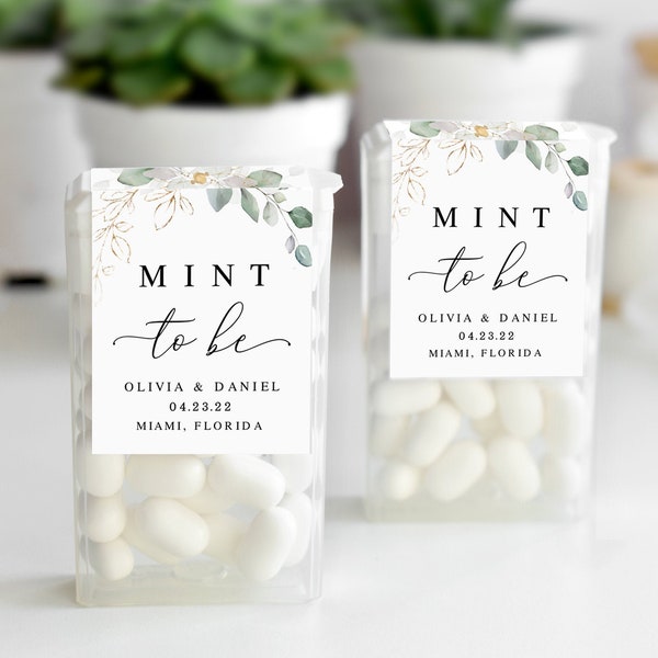 Mint to be wraparound Tic tac label Editable template Wedding gold foliage Party favor sticker Digital Download Templett #swc10