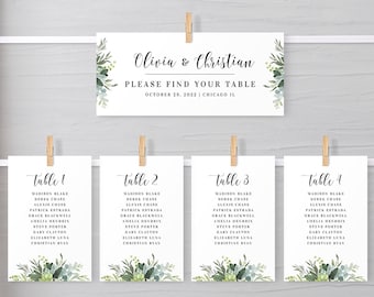 Eucalyptus seating cards template Arrangement cards Editable Hanging seating cards Greenery seating cards Download Templett SGWEUF2