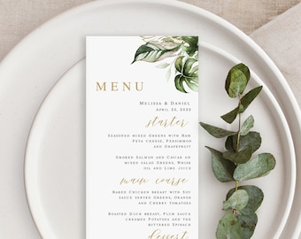 Wedding menu template Editable greenery menu Wedding dinner Reception table decor Tropical menu printable Digital Download Templett SWC-TR