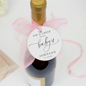 Pop and Cheer when baby Is here tag Baby shower Champagne favor tags printable Round and Square tags Edit with Templett Download DaMffW-SWC