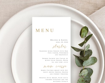 Wedding menu card printable Self-editing template Reception table decor Rehearsal dinner Gold Digital DIY Download Templett LCF-WC21