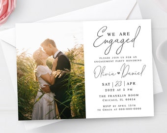 We are engaged invitation Editable Modern photo invite Engagement party Minimalist engagement invite printable Download Templett FOCSO18