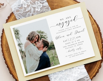 Modern engagement party invitation template Editable photo invite printable Were engaged Personalized Download Templett LCF-WC21