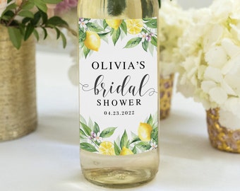 Lemon wine labels template Editable Bridal shower favor ideas Lemon wine stickers printable Digital DIY Download Templett BrLem-cf5