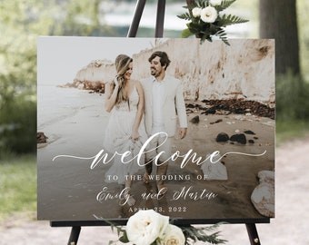Photo welcome wedding sign Fully editable template Landscape welcome board printable Reception poster Digital Download Templett LCF-WC21