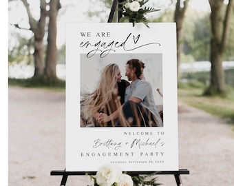 Engagement party welcome sign template We are engaged Minimalist photo welcome poster Modern engagement sign printable Templett HCwbf-M2