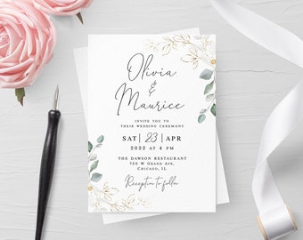 Elegant wedding invitation template Editable wedding invite Gold foliage wedding invite Printable DIY calligraphy Download agflf10