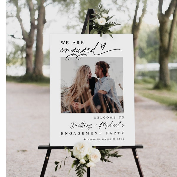 Engagement party welcome sign template We are engaged Minimalist photo welcome poster Modern engagement sign printable Templett HCwbf-M2