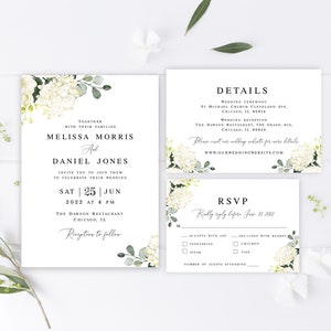 Wedding invitation suite Editable floral invite template printable Hydrangea invitation set Hydrangea RSVP card Download Templett #swc20