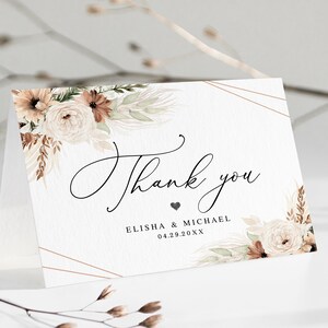 Boho thank you card template Editable thank you card Beige thank you card printable Wedding thank you card DIY Download Templett BEGPRS25