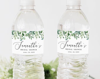 Water bottle label Editable label template Bridal shower sticker Bachelorette party Eucalyptus water labels Digital Download Templett WEUF-3