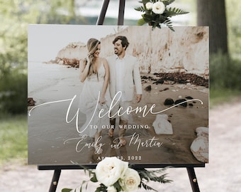 Photo welcome sign template Modern wedding sign Welcome sign with picture Landscape reception poster Edit with Templett Download wpalf-a91