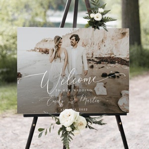 Photo welcome sign template Modern wedding sign Welcome sign with picture Landscape reception poster Edit with Templett Download wpalf-a91