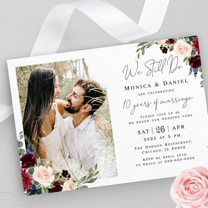 Photo we still do invitation Self-editing template Renewal of vows Wedding burgundy Printable Digital DIY Download Templett BFAC9