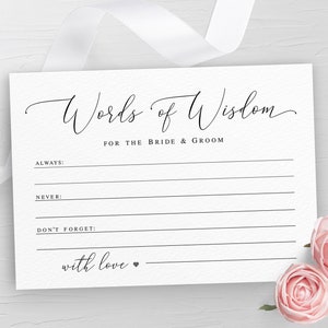 Words of wisdom card template Fully editable Wedding advice for bride and groom printable Simple Digital DIY Download Templett wpalf-a91