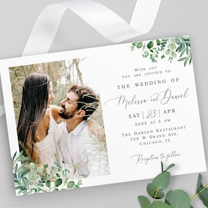 Photo invitation template Self-editable invite with picture Editable Eucalyptus wedding invite Customize invite Digital DIY Download WEUF-3