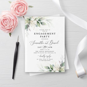 Gold foliage engagement invitation template Editable invite Electronic greenery engagement invite Digital DIY Download Templett AGFW-1