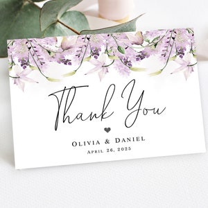 Lavendel Danke Karte Vorlage Hochzeit Danke-Karte Floral Danke-Karte ausdruckbar Digital DIY Download Bearbeiten mit Templett LaWed-A
