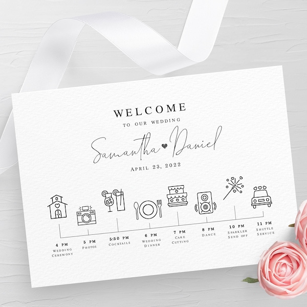 Wedding day timeline template Fully editable Schedule of events Wedding party order Itinerary Simple Printable DIY Download Templett #swc18