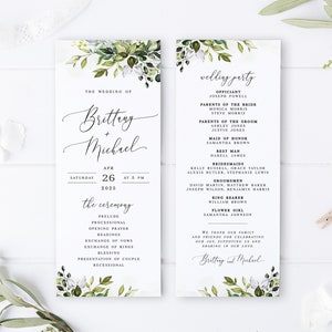 Foliage wedding program template Eucalyptus program printable Greenery wedding program Customizable Download Edit with Templett GRWE-E