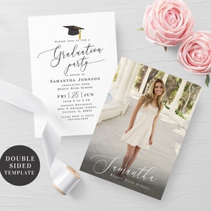 Photo graduation invitation template Editable photo invite printable Class of 2024 Graduation party 2024 Grad announcement Download Templett