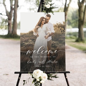 Photo welcome sign template Editable welcome sign Reception poster Printable wedding welcome sign Edit with Templett Download LCF-WC21