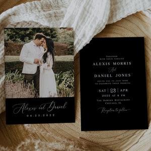 Black wedding invitation template Photo wedding invite printable Modern wedding invite with picture Digital DIY Download Templett Blwht-30