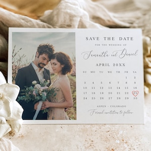 Calendar save the date Fully editable template With photo Wedding announcement Printable Personalized Download Templett wpalf-a91