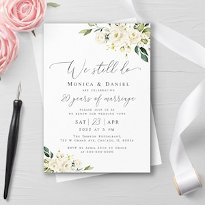 We still do invitation template Editable invite Renewal of vows Printable floral invite Wedding white roses DIY Download Templett AWHR-1