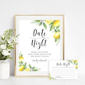Date night ideas sign and cards Editable template Wedding lemon sign Bridal shower game Couples night ideasl Download Templett BrLem-cf5 image 1