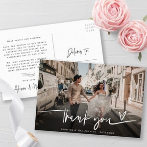 Photo thank you postcard template Editable Modern thank you card printable Wedding thank you letter Digital DIY Download Templett FThf-L7